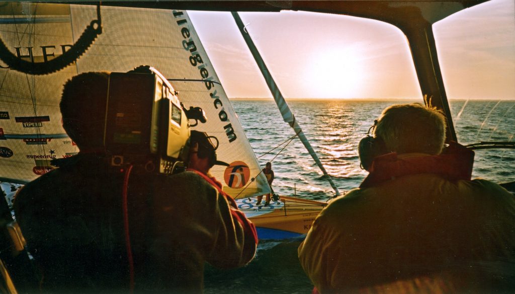 Tim Butt Cameraman Ellen Macarthur sailing Kingfisher IMOCA60 Vendee Globe Thierry Martinez